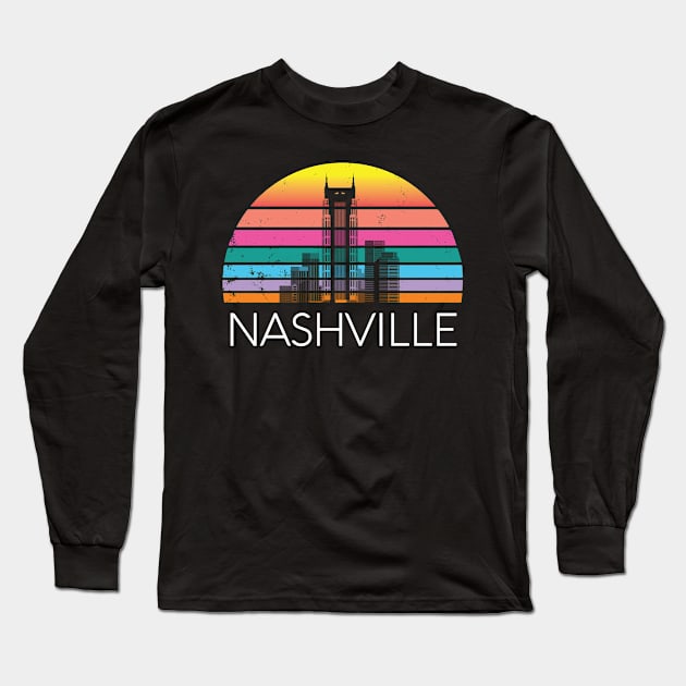 Retro Nashville Tennessee Vintage Skyline Country Music Home Long Sleeve T-Shirt by Shirtsurf